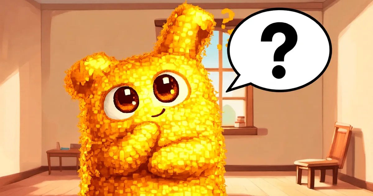 Hani thinking with a paw to its chin, a question mark in a speech bubble beside its head
