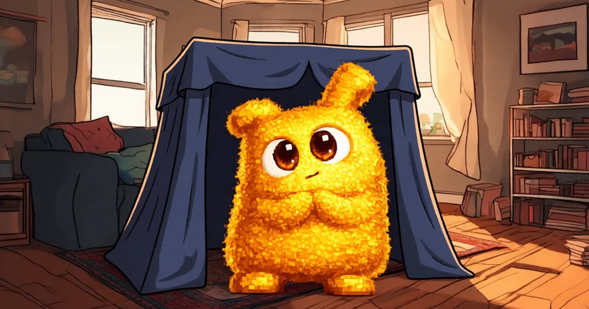 Hani peeking delightedly out of a blanket fort built in a sunlit living room