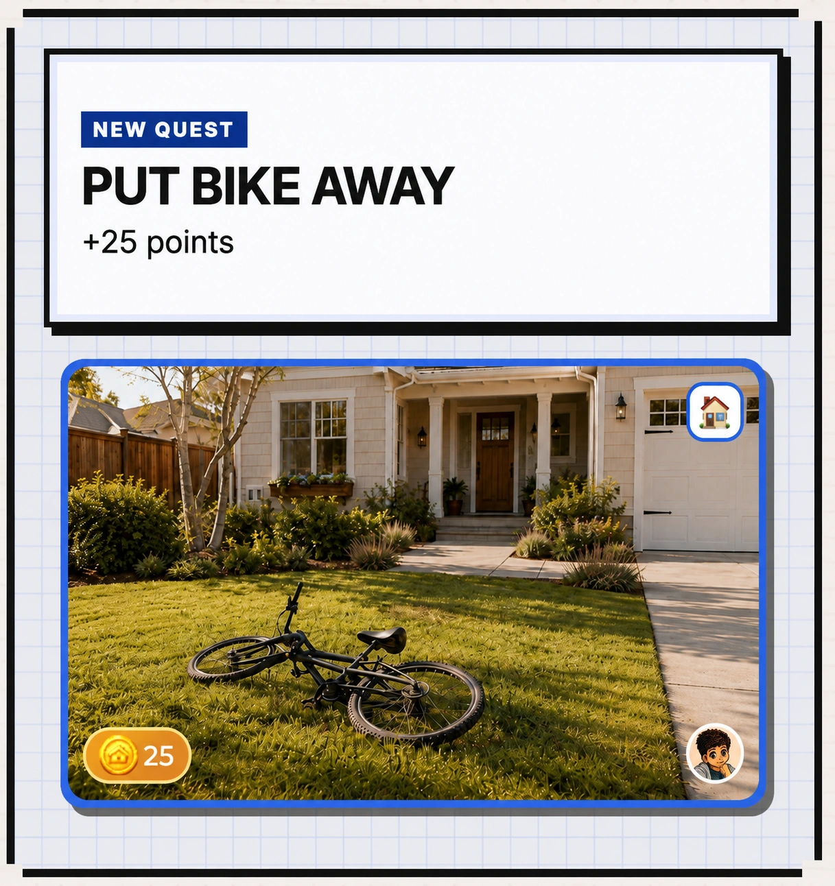 RiseOhana Put Bike Away quest offering 25 points
