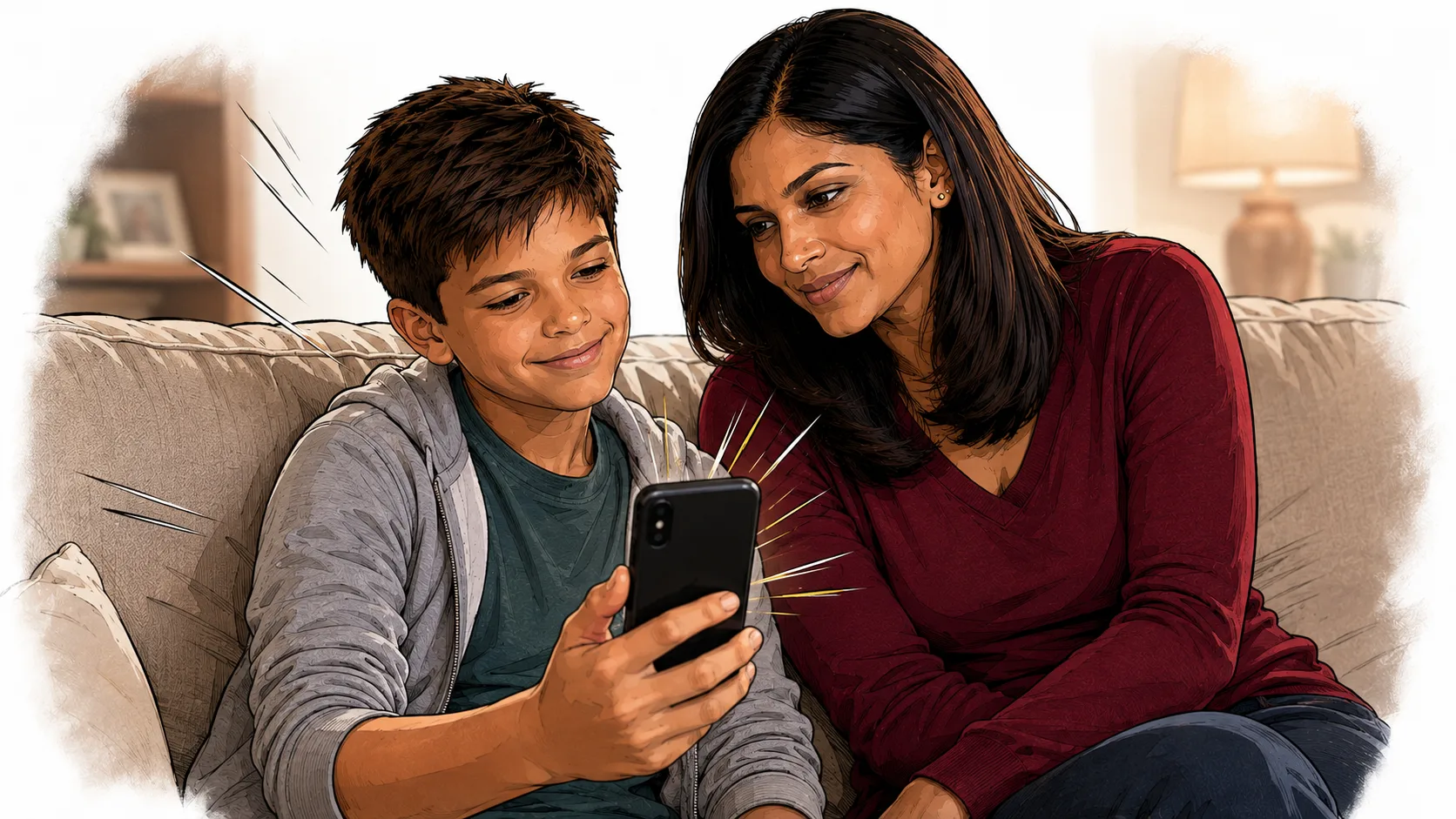 Eli shows Lena the toy advertisement on his phone