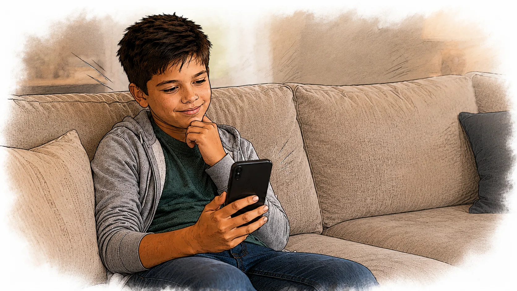 Eli studies the reward on his phone